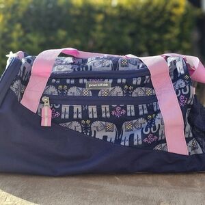 Garnet Hill Kids Navy & Pink Elephant Print Travel Bag